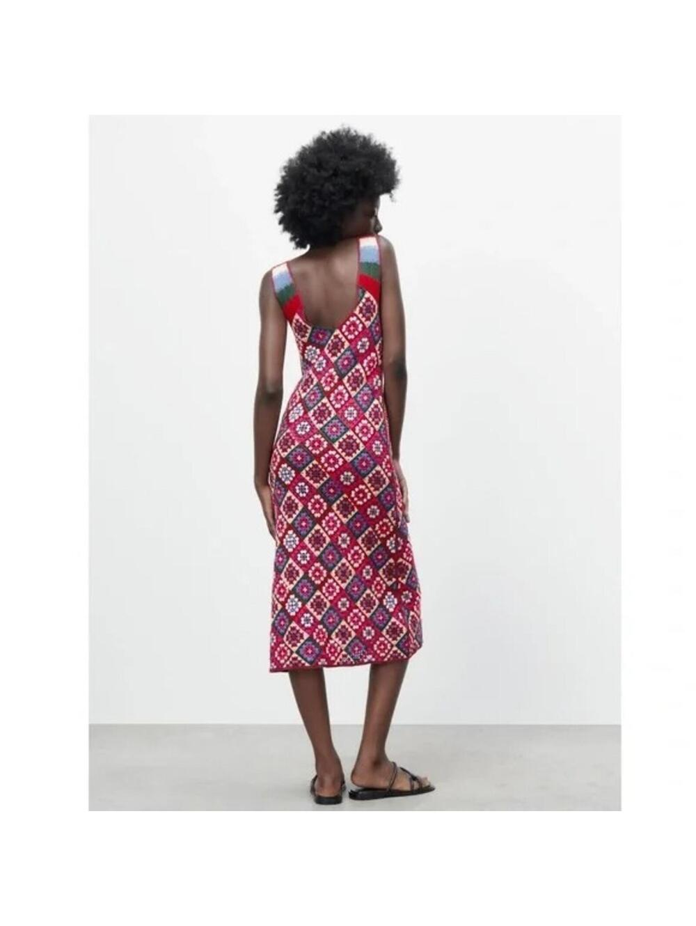 Zara Vibrant Multicolored Crochet Knit Maxi Sun Dress SZ M Approx. Boho - Picture 2 of 15
